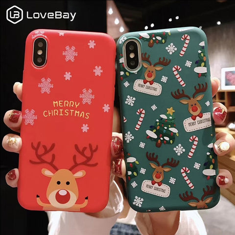 Lovebay Christmas Phone Cases For iPhone 7 XR 11 Pro Elk Santa Claus Flowers For iPhone 6 6s 8 Plus X XS Max Soft TPU Back Cover